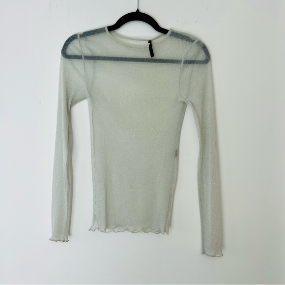 Zara | Metallic Thread Sheer Long Sleeve Top - Picture 2 of 8
